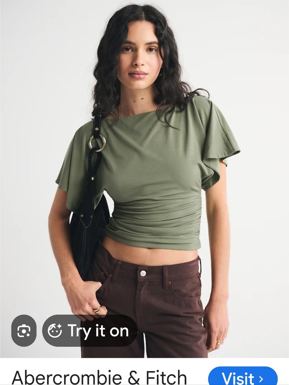 Abercrombie & Fitch Flutter Sleeve Top In Green NWT - Picture 1 of 5